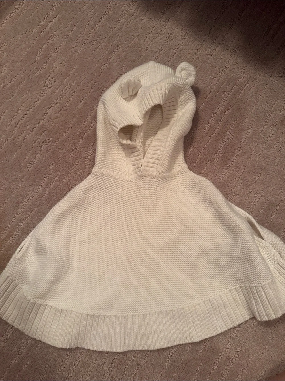 GAP Cream Knit Hooded Poncho with Bear Ear Details